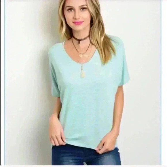 NEW mint green/white Stripe short sleeve shirt - Picture 2 of 4